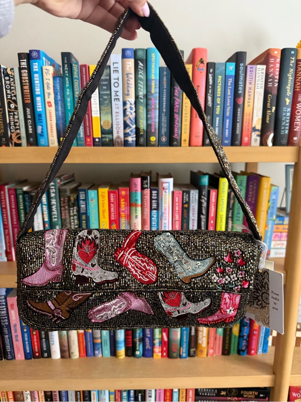 Beaded Western Cowboy Boot Shoulder Bag – Dark Beadwork – NWT